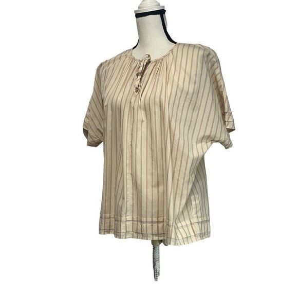 Melrose and Market Women’s Pintuck Trim Striped Peasant Blouse, Cream/Red, Sz. M - Picture 1 of 11